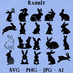 20 Rabbit Svg, Png, Jpg, Ai, Commercial Use, Easter Svg, Rabbit Silhouette, Rabbit Clipart, Cue Animal, Digital Download, Cricut Cut File,R1