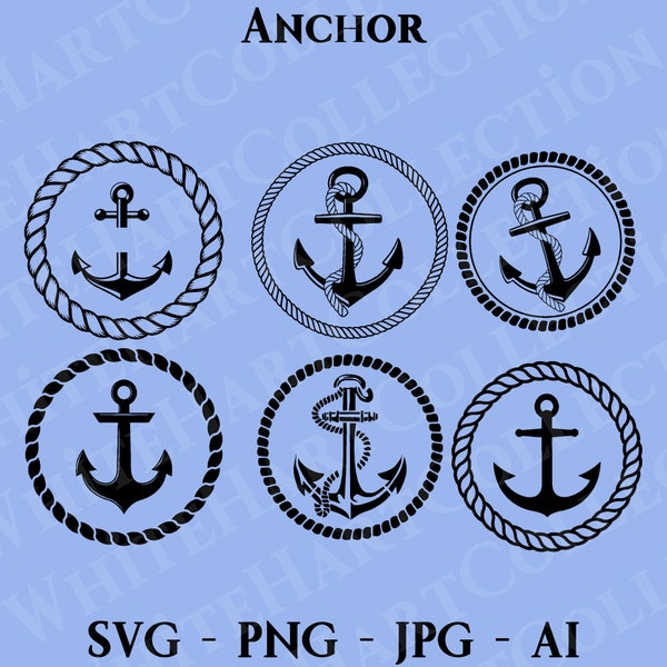 6 Anchor Svg, Png, Jpg, Ai, Commercial Use, Anchor Logo, Anchor Clipart, Anchor Silhouette, Digital Download, Cricut Cut File, Anchor 1