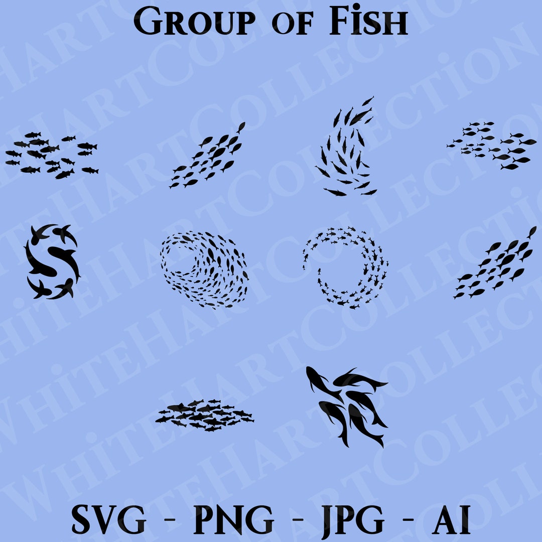10 Group of Fish Svg, Png, Jpg, Ai, Commercial Use, School of Fish ...