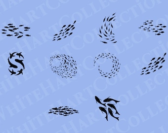 10 Group of Fish Svg, Png, Jpg, Ai, Commercial Use, School of Fish, Fish Silhouette, Groups Swimming Fish Svg, Digital, Cricut Cut File, SA3
