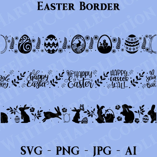 Seamless Easter Border Svg, Png, Jpg, Ai, Commercial Use, Scalloped Borders, Easter Bunny Svg, Border, Border Silhouette, Cricut Cut File,E6