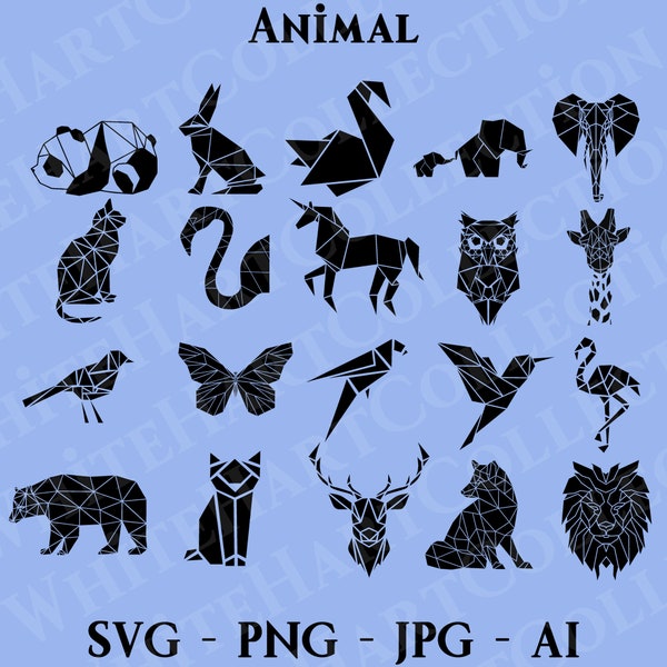 20 Animals Svg, Png, Jpg, Ai, Commercial Use, Animal Silhouette, Geometric Animal, Polygon Animal, Digital Download, Cricut Cut File, AA 2