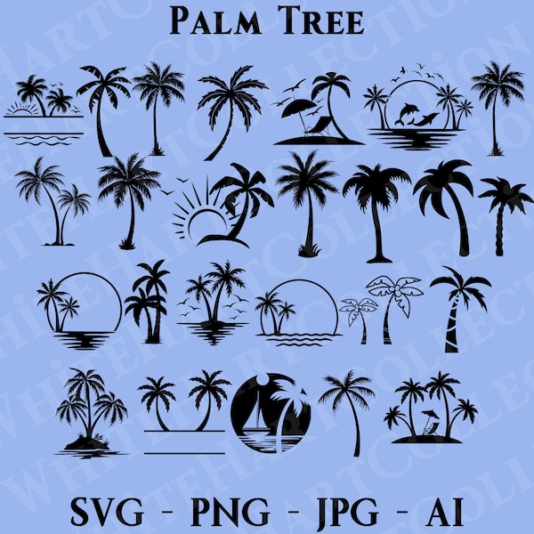 25 Palm Tree Svg, Png, Jpg, Ai, Commercial Use, Forest, Plants, Beach, Black and White Vector Art, Digital Download, Cricut Cut File, Tree 2