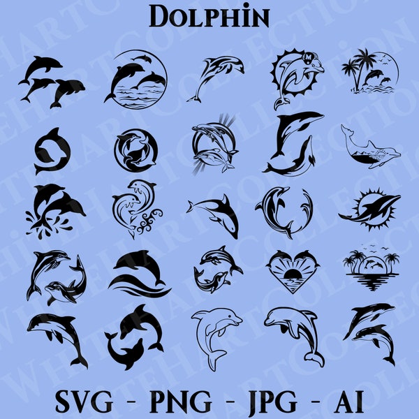 25 Dolphin Svg Bundle, Png, Jpg, Ai, Commercial Use, Cute Dolphin Svg, Cartoon Dolphin Svg, Animal,Digital Download, Cricut Cut File, D1