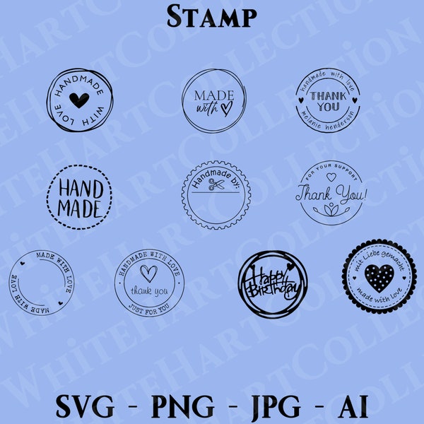 10 Stamp Svg, Png, Jpg, Ai, Commercial Use, Birthday Stamp Svg, Handmade Stamp Svg, Thank You Stamp, Digital Download, Cricut Cut File, S3