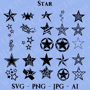 25 Star Svg Bundle, Png, Jpg, Ai, Commercial Use, Star Silhouette, Cartoon Star Svg, Star Clipart, Digital Download, Cricut Cut File, S1