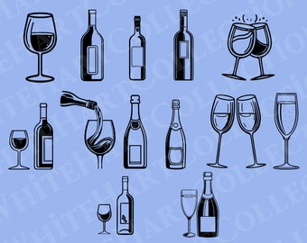 13 Vino+Champagne Svg, Png, Jpg, Ai, Uso Comercial, Botella de Vino, Copas de Vino Svg, Vino Clipart, Dos Copas Svg, Archivo de Corte Cricut, W+C 1