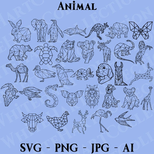 34 Animals Svg, Png, Jpg, Ai, Commercial Use, Animal Silhouette, Geometric Animal, Polygon Animal, Digital Download, Cricut Cut File, AA 3