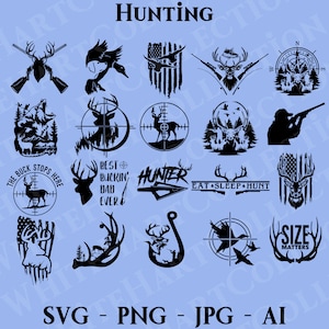 Lot de 20 Svg chasse, Png, Jpg, Ai, usage commercial, Svg chasseur, cerf Svg, Svg chasse au cerf, Svg Qoute de chasse, Svg fusil de chasse, fichiers Cricut Cut, Q38