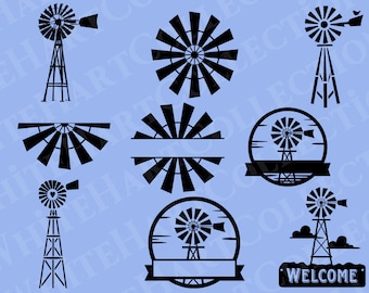 9 Windmill Svg Bundle, Png, Jpg, Ai, Commercial Use, Farm Life, Windmill Clipart, Windmill Silhouette, Ranch Life ,Cricut Cut Files, W1