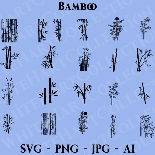 20 Bundle Svg di bambù per uso commerciale Svg, Png, Jpg, Ai, Albero Svg, Clipart di bambù, Pianta Svg, Silhouette di bambù, File di taglio Cricut, B1