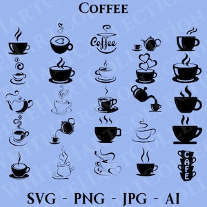 25 Coffee Svg, Png, Jpg, Ai, Commercial Use, Coffee Mug, Coffee Cup, Coffee Logo, Coffee Cup Clipart, Digital Download, Cricut Cut File, C2