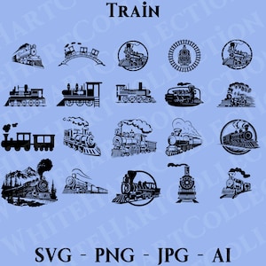 20 Trein Svg, Png, Jpg, Ai, Commercieel Gebruik, Trein Silhouet, Oude Trein Svg, Klassieke Trein Clipart, Trein Logo, Cricut Cut File, T1