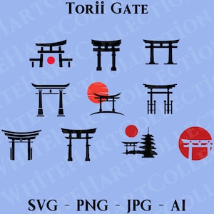10 Torii Gate Svg, Png, Jpg, Ai, Commercial Use, Japan Svg, Torii Silhouette, Torii Illustration, Clipart, Digital, Cricut Cut File, TG1