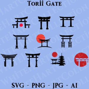 10 Torii Gate Svg, Png, Jpg, Ai, Commercial Use, Japan Svg, Torii Silhouette, Torii Illustration, Clipart, Digital, Cricut Cut File, TG1