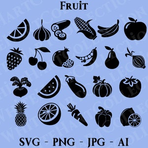 22 Fruit Svg, Png, Jpg, Ai, Uso Comercial, Cereja SVG, Limão SVG, Laranja Svg, Abacaxi Svg, Maçã Svg, Laranja Svg, Arquivos Cricut Cut, F1