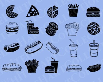 20 Fast Food Svg, Png, Jpg, Ai, Commercial Use, Hotdog Svg, Hamburger Svg, Fast Food Clipart, Drinks, Digital Download, Cricut Cut File, FF1