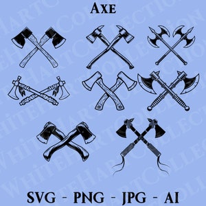 8 Axe Svg, Png, Jpg, Ai, Commercial Use, Axe Silhouette, Dual Axe Svg, Axe Clipart, Lumberjack Svg, Digital Download, Cricut Cut File, A1