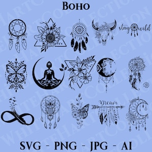 15 Boho Svg, Png, Jpg, Ai, Uso Comercial, Boho Diseño Svg, Complejo Boho Diseño Svg, Boho Mariposa Svg, Boho Cricut Cut Files, B1