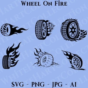 6 Wheel Svg, Png, Jpg, Ai, Commercial Use, Wheel On Fire Svg, Car Wheel Svg, Race Tire Svg, Wheel Silhouette, Cricut Cut File, Wheel 1