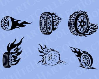 6 Wheel Svg, Png, Jpg, Ai, Commercial Use, Wheel On Fire Svg, Car Wheel Svg, Race Tire Svg, Wheel Silhouette, Cricut Cut File, Wheel 1