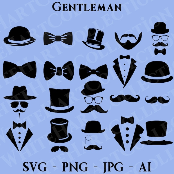 20 Gentleman Svg, Png, Jpg, Ai, Commercial Use, Sunglasses Svg, Top Hat Svg, Beard Svg, Suit Set Svg, Digital Download, Cricut Cut File, G1
