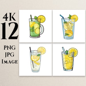 4K 12 Lemonade Clipart, PNG, JPG, Cartoon Clipart, Lemonade illustrations, Digital Clipart, Printable, Commercial Use, Digital Download, L1