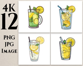 4K 12 Lemonade Clipart, PNG, JPG, Cartoon Clipart, Lemonade illustrations, Digital Clipart, Printable, Commercial Use, Digital Download, L1