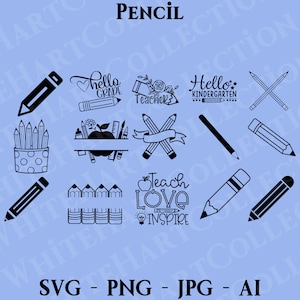 15 Lápis Svg, Png, Jpg, Ai, Uso comercial, Volta às aulas Svg, Moldura de nome de lápis, Professor Svg, Clipart de lápis, Arquivo de corte Cricut, Lápis 1