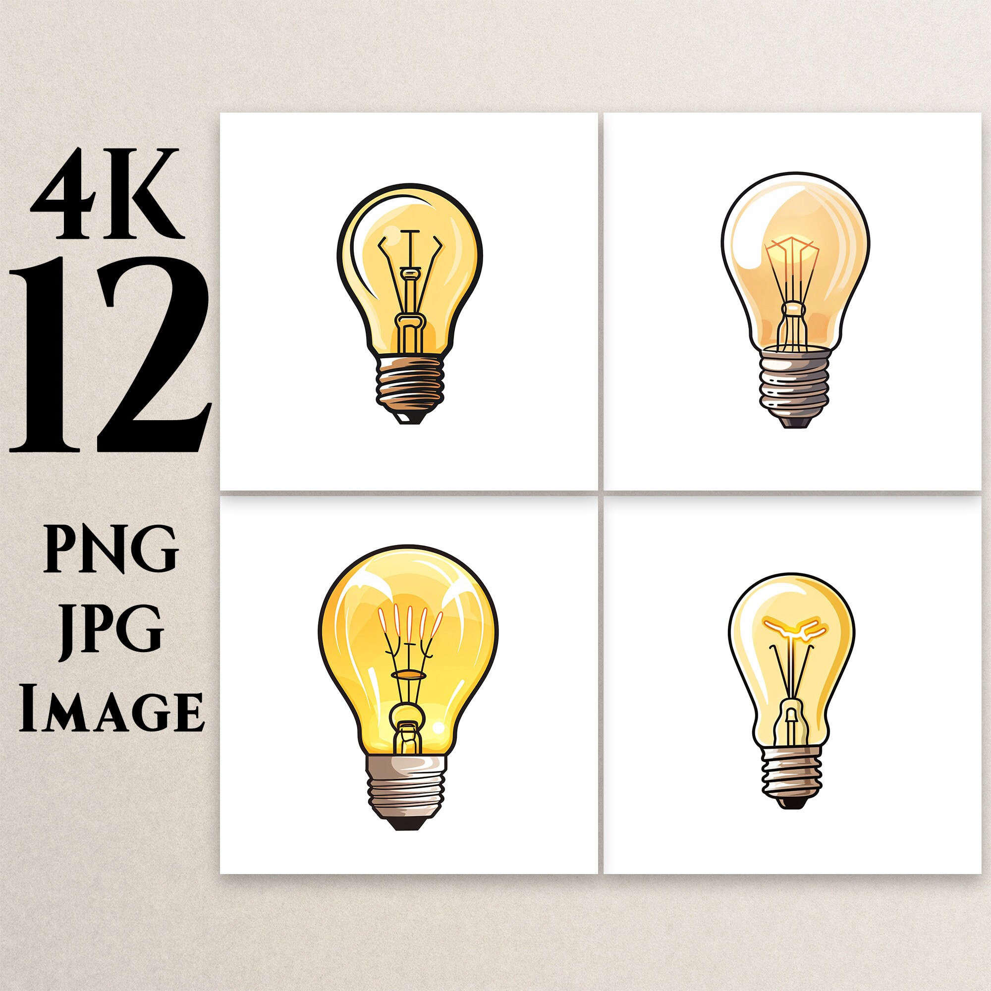 4K 12 Light Bulb Clipart, PNG, JPG, Cartoon Bulb Clipart, Light Bulb ...