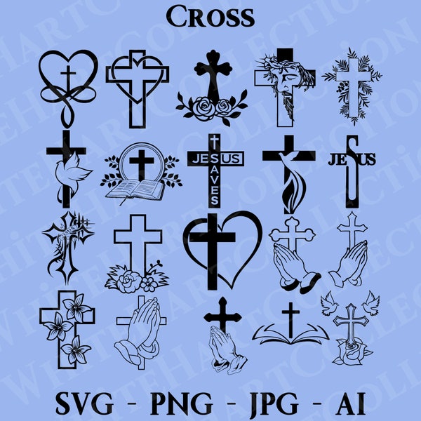 20 Cross Commercial Use Svg, Png, Jpg, Ai, Christian svg, Tattoo, Lord Svg, Easter Svg, Jesus Cross Svg, Digital, Cricut Cut File, Cross 2
