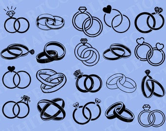 20 Pair of Rings Svg, Png, Jpg, Ai, Commercial Use, Ring Svg Bundle, Wedding Diamond Ring Svg, Wedding Ring Svg, Cricut Cut Files, R1