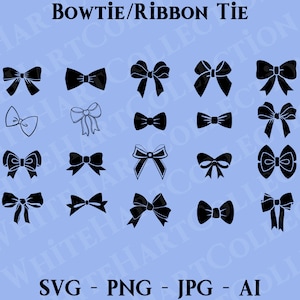 20 蝶ネクタイ/リボンタイ SVG 商用利用 SVG、Png、Jpg、Ai、蝶ネクタイ クリップアート、リボンタイ シルエット、ネクタイ SVG、Cricut カット ファイル、B1