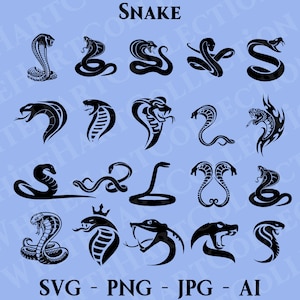 20 Snake Svg, Png, Jpg, Ai, Commercieel Gebruik, Snake Silhouet, Cobra Clipart, Cobra King Svg, Snake Icon, Digitale Download, Cricut Cut File, S1