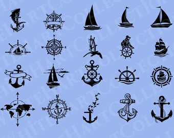 20 Nautical Svg Commercial Use Svg, Png, Jpg, Ai, Sea Svg, Clipart, Sailship Svg, Compass Svg, Ancher Svg, Ship Wheel Svg,Cricut Cut File,N1