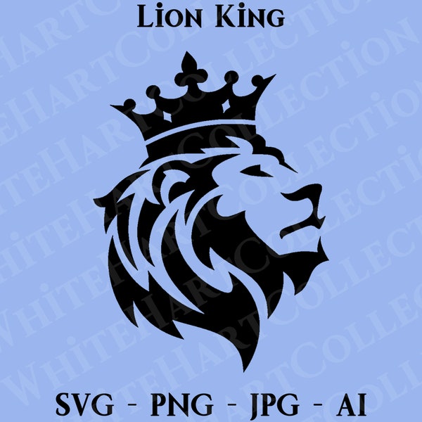 Lion King Svg, Png, Jpg, Ai, Commercial Use, Lion with a Crown, Animal King Svg, Jungle King Svg, Digital Download, Cricut Cut File, Lion 2