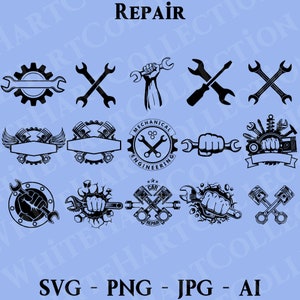 15 Repair Svg Bundle Commercial Use Svg, Png, Jpg, Ai,  Engine Svg, Wrench Svg, Wrench Silhouette, Mechanic Logo, Cricut Cut File, R1