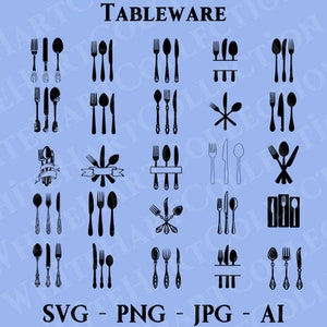 25 Kitchen Svg, Png, Jpg, Ai, Commercial Use, Fork Spoon Knife Svg, Spoon Fork Knife Logo, Spoon Fork Knife Clipart, Cricut Cut File, K4