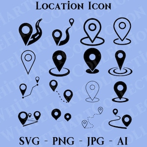16 Standort-Symbol SVG, Png, Jpg, Ai, kommerzielle Nutzung, Bundle, Standort-Linie-Svg, Route Clipart, zwei Kartenpins, Kartenpunkt, Cricut-Schnittdatei, LI1