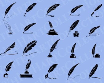20 Pen Quill Svg, Png, Jpg, Ai, Commercial Use, Feather Svg, Feather Pen Silhouette, Pen Svg Clipart, Ink, Digital, Cricut Cut File, PQ1