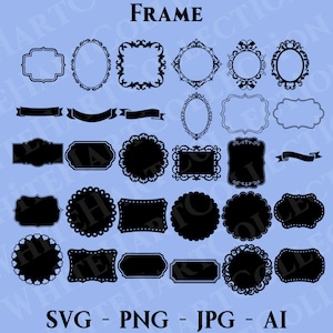 30 Frame Svg, Png, Jpg, Ai, Commercial Use, Name Frame Svg, Vintage Frames Svg, Label Frame Svg, Frame Cut File, Cricut Cut File, Frame 1