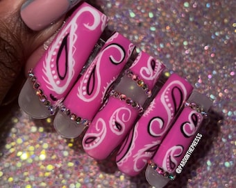 Bandanna Styled Press On Nails | Apres Nails  | False Nails | Acrylic Nails