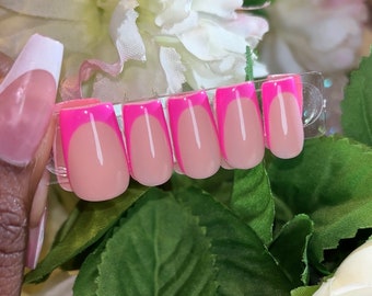 Pink High French Tip | Classic French Tip False Nails | Press On Nails | Apres| Valentine’s Day Nails|