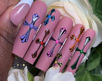 Chrom Nails| Classic French Tip False Nails | Press On Nails | Apres | Cross Nails| False Nails |