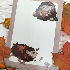 Autumn Stroll, Cute Hedgehog Animal A6 Notepad Memo Pad