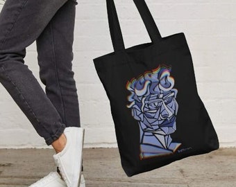 Borsa tote "ippocrate", Krumam, Borsa a tracolla nera, Borsa per la spesa, Borsa con stampa artistica, Borsa in cotone organico, Regalo per un amico, Regalo per te