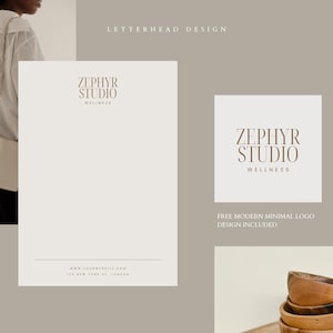 ZEPHYR / Elegante plantilla de membrete comercial en Canva / Diseño de papel con membrete editable / Estilo minimalista moderno / Logotipo gratuito incluido