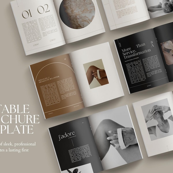 Modern 70+ Page Canva Brochure | Editable A4 | US Letter | Wellness, Beauty & Coaches | Minimal Business Template | Service Guide | ZEPHYR
