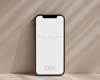 iPhone モックアップ PSD | ミニマル ニュートラルシーン | 高解像度スマートオブジェクト | 携帯電話画面モックアップ | Etsy | Instagram ブランディング | モダン | ミニマル
