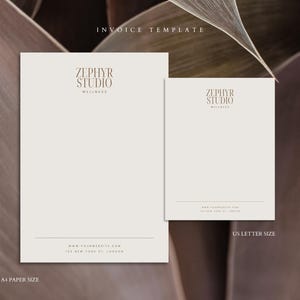ZEPHYR | Modelo de papel timbrado editável minimalista moderno do Canva | Design de papel timbrado profissional para empresas | Estética neutra | Logotipo grátis